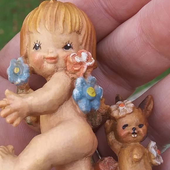 Vintage wood carving Anri Italy by artist Ferrandiz Nature's child with rabbit - Picture 14 of 16